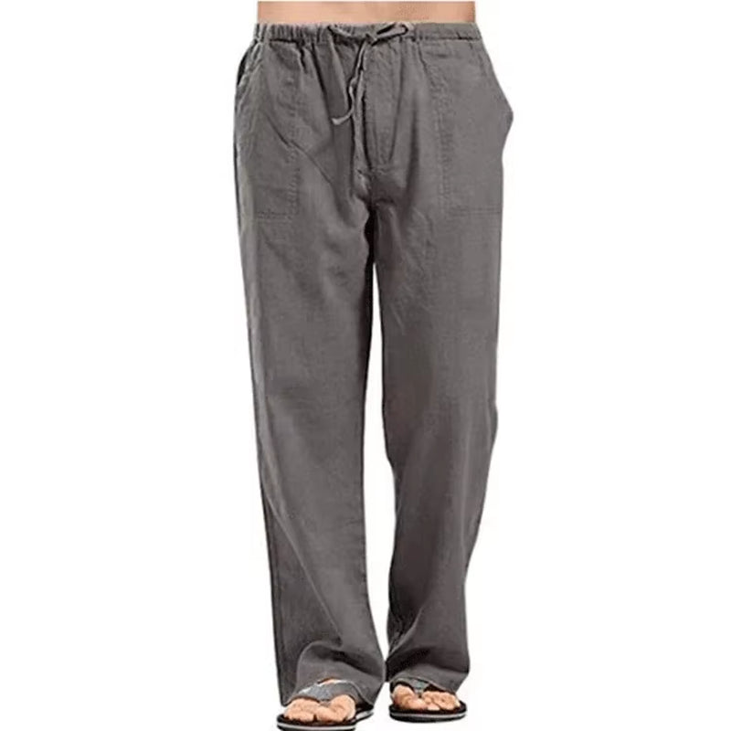 Men's Breathable Cotton Linen Summer Trousers with Elastic Waistband