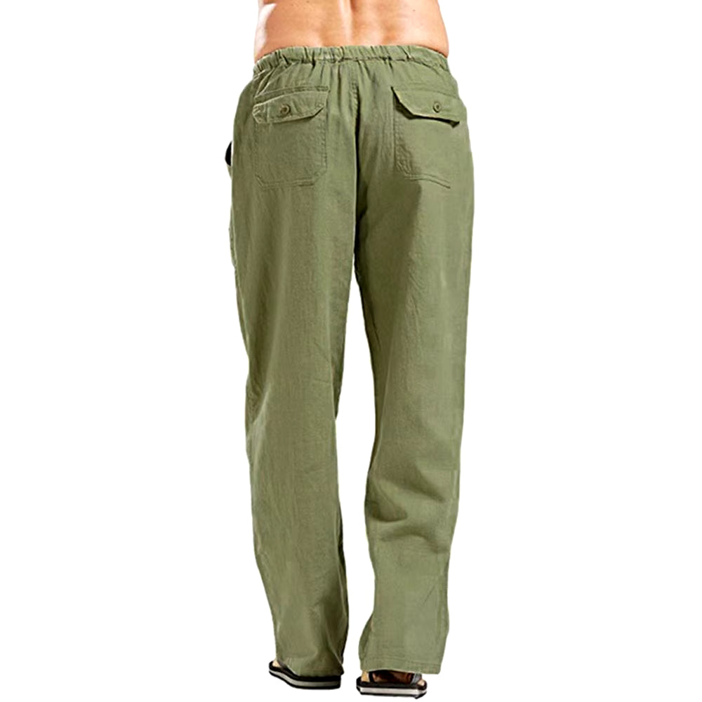 Men's Breathable Cotton Linen Summer Trousers with Elastic Waistband