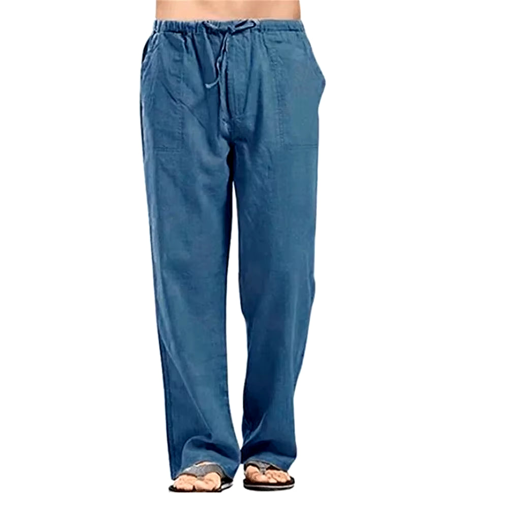 Men's Breathable Cotton Linen Summer Trousers with Elastic Waistband
