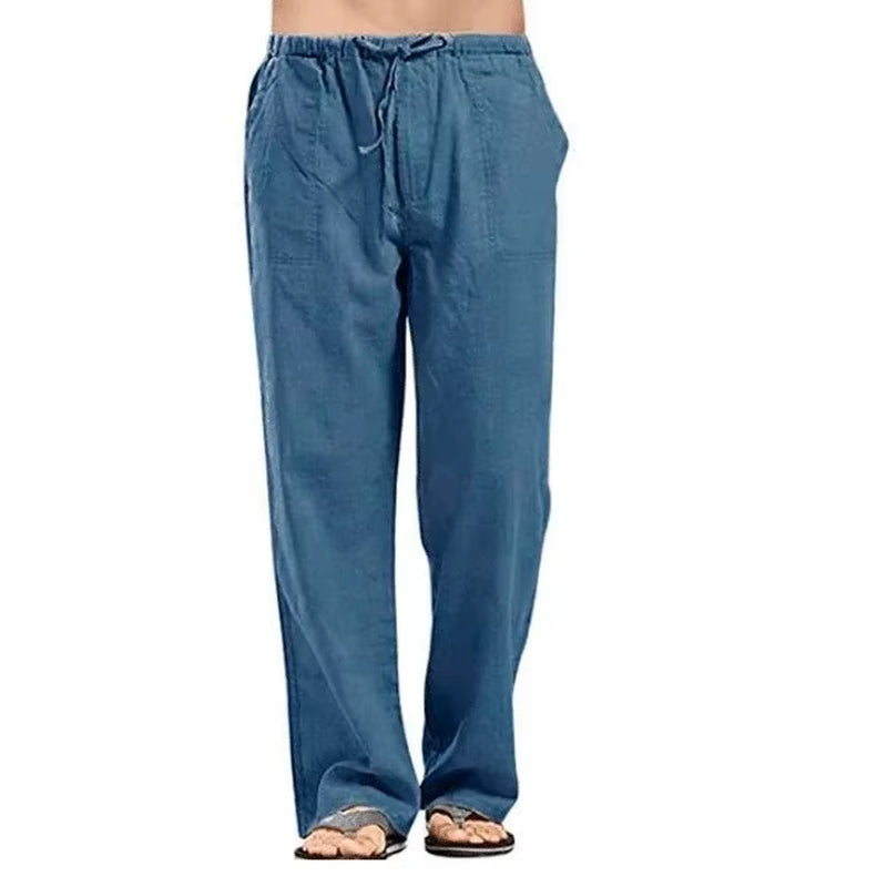 Men's Breathable Cotton Linen Summer Trousers with Elastic Waistband