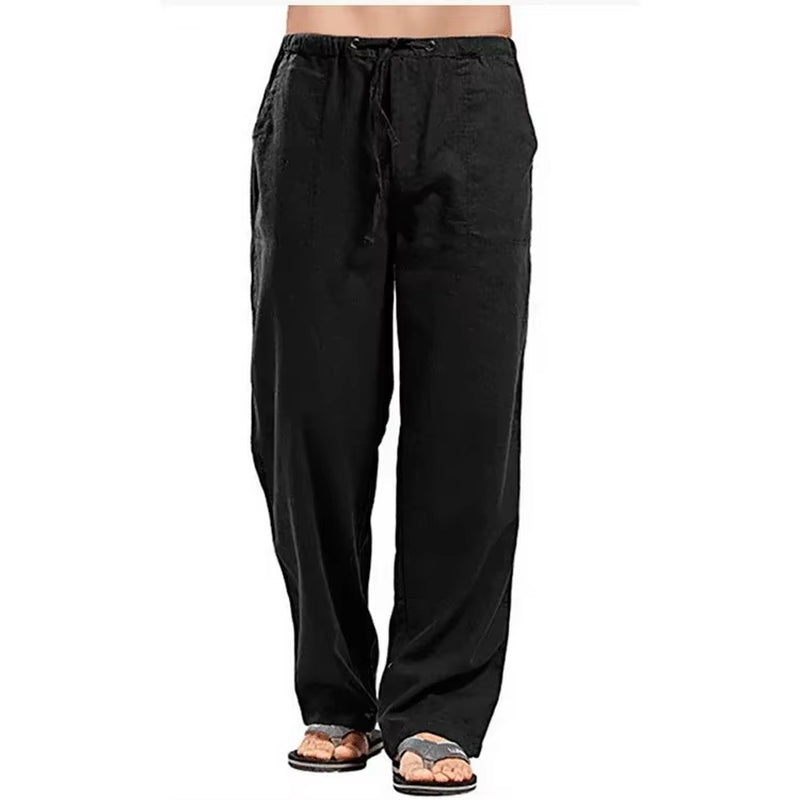 Men's Breathable Cotton Linen Summer Trousers with Elastic Waistband