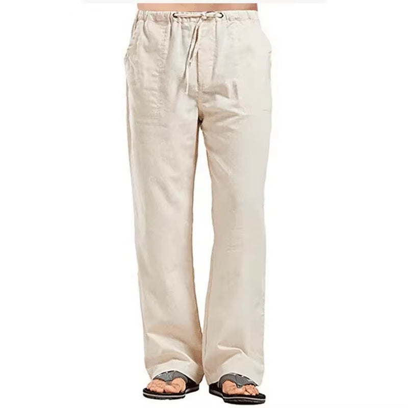 Men's Breathable Cotton Linen Summer Trousers with Elastic Waistband