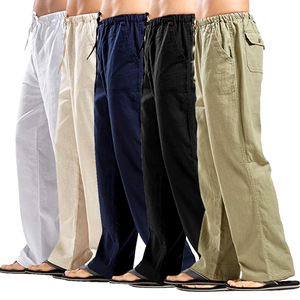 Men's Breathable Cotton Linen Summer Trousers with Elastic Waistband