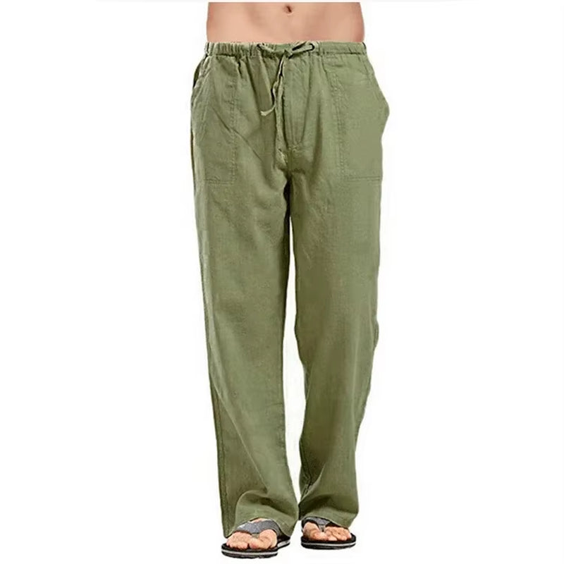 Men's Breathable Cotton Linen Summer Trousers with Elastic Waistband