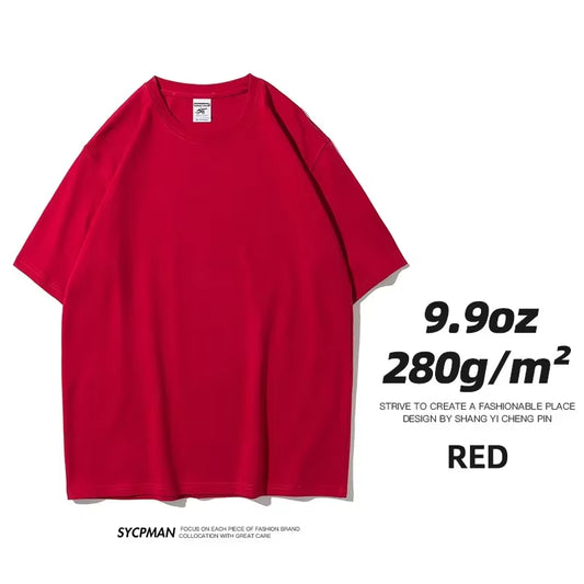 9.9Oz 280Gsm High Qualtity Oversized Heavy T-Shirt for Men Short Sleeve Tee Cotton Solid Color Trend Leisure Green White Black
