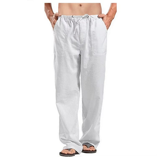 Men's Breathable Cotton Linen Summer Trousers with Elastic Waistband